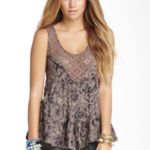 Free People Gray Embellished Asymmetrical Tank Top